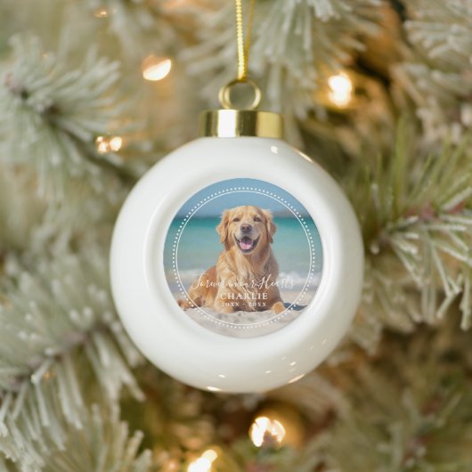Forever in our Hearts Pet Memorial Name Photo Keramische Bal Ornament (Boom)