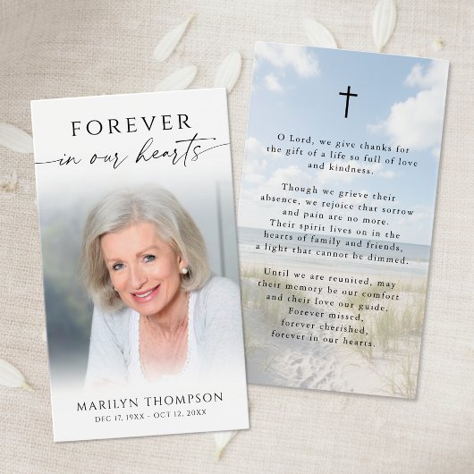 Forever in Our Hearts Photo Beach Prayer Cards Visitekaartje
