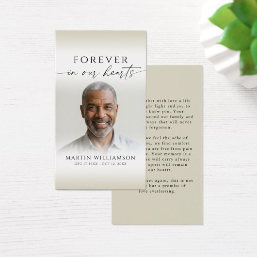 Forever In Our Hearts Photo Memorial Prayer Card Visitekaartje (Bureau)