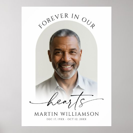 Forever In Our Hearts Photo Modern Script Memorial Poster (Voorkant)