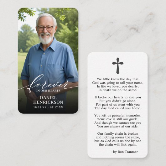 Forever in our Hearts Photo Prayer Card Visitekaartje (Voorkant / Achterkant)