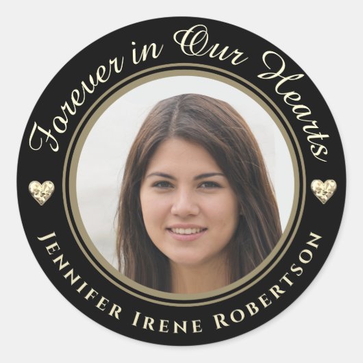 Forever in Our Hearts Photo Remembrance Ronde Sticker (Voorkant)