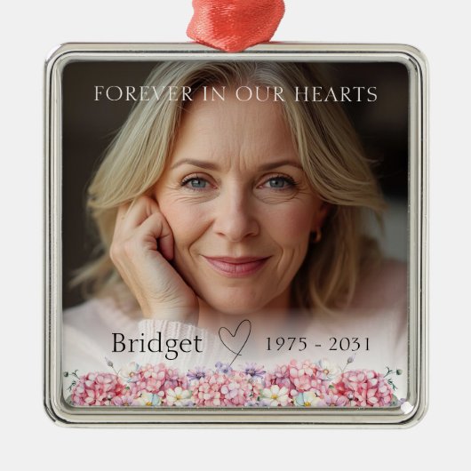 Forever In Our Hearts Pink Hydrangea Remembrance Metalen Ornament (Voorkant)