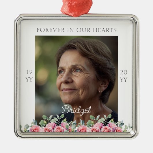 Forever In Our Hearts Roses Eucalyptus Remembrance Metalen Ornament (Voorkant)