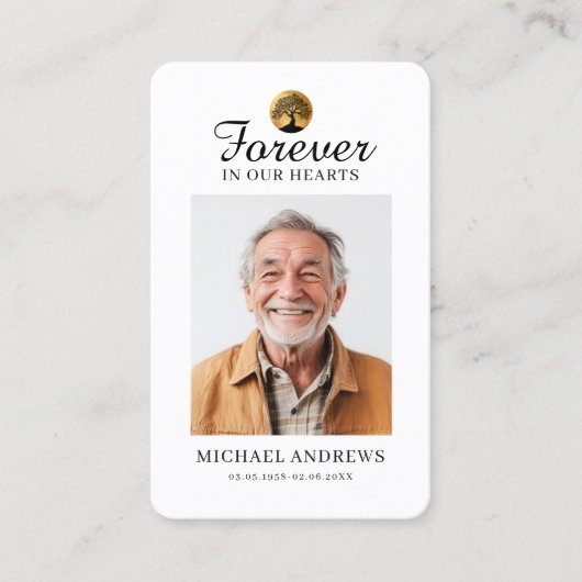 "Forever in our Hearts" Tree of Life Photo Prayer  Visitekaartje (Voorkant)