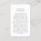 "Forever in our Hearts" Tree of Life Photo Prayer  Visitekaartje (Achterkant)