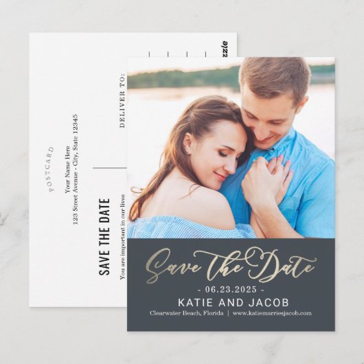 Forever Love BEWERKBARE KLEUR Save the Date Briefkaart (Voorkant / Achterkant)