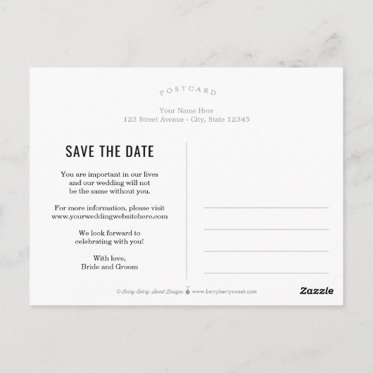 Forever Love BEWERKBARE KLEUR Save the Date Briefkaart (Achterkant)