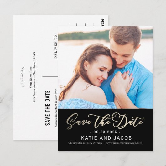 Forever Love BEWERKBARE KLEUR Save the Date Briefkaart (Voorkant / Achterkant)