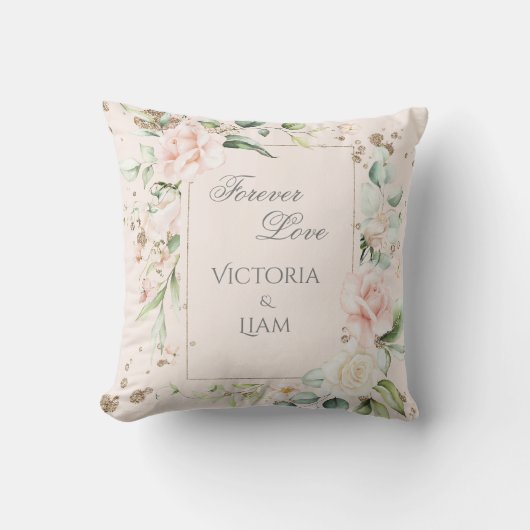 Forever Love Blush Waterverf Floral Wedding Kussen (Voorkant)