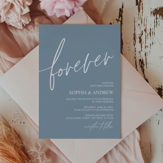 Forever Love Dusty Blue Minimalist Wedding Kaart