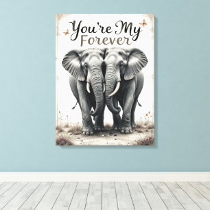 Forever Love Elephants Wildlife Art Canvas Afdruk