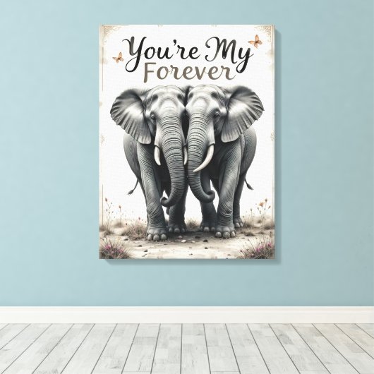 Forever Love Elephants Wildlife Art Canvas Afdruk (Insitu (Houten vloer))