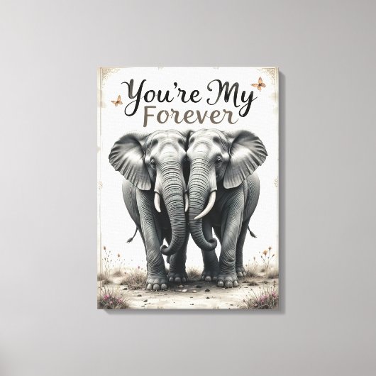 Forever Love Elephants Wildlife Art Canvas Afdruk (Voorkant)