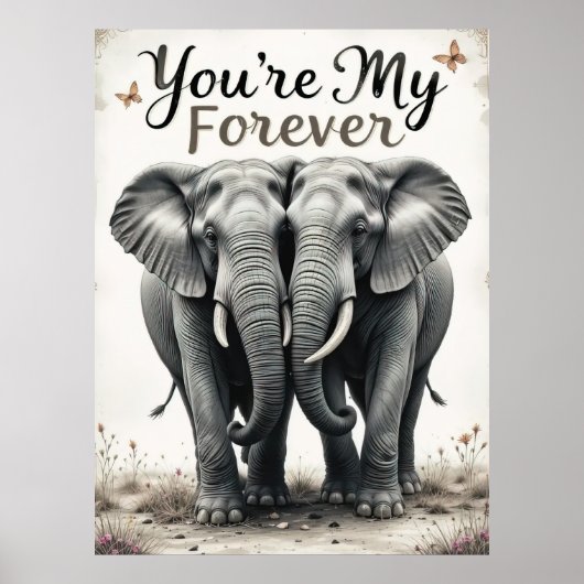 Forever Love Elephants Wildlife Art Poster (Voorkant)