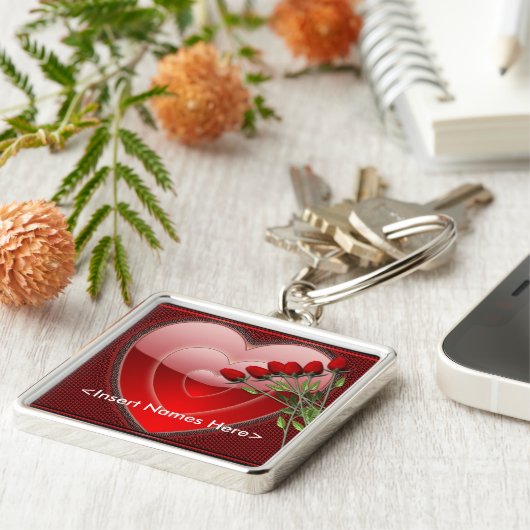 Forever Love Heart en Rozen Couples Sleutelhanger (Zijkant)