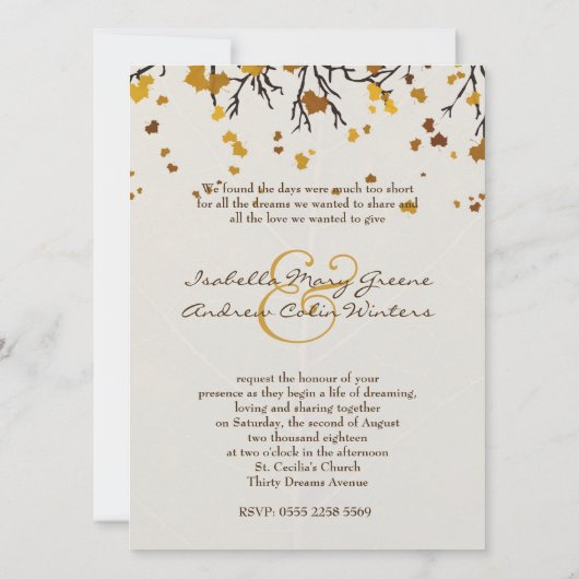 Forever Love Nest Fall Wedding Invite Kaart (Achterkant)
