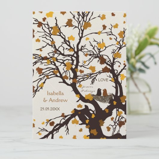 Forever Love Nest Fall Wedding Invite Kaart (Staand voorkant)
