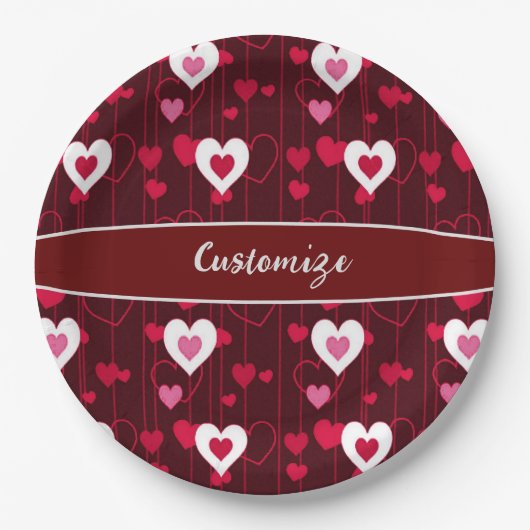 Forever Love Red Hearts Papieren Bordje (Voorkant)