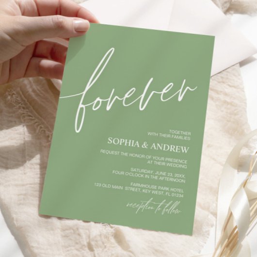 Forever Love Sage Green Minimalist Wedding Kaart