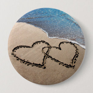 Forever Love Twee harten in Sand Beach Button Pin