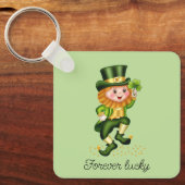 Forever Lucky Gnome & Monogram op Light Green Sleutelhanger (Voorkant)