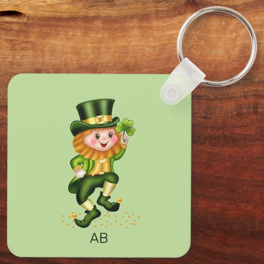 Forever Lucky Gnome & Monogram op Light Green Sleutelhanger (Achterkant)