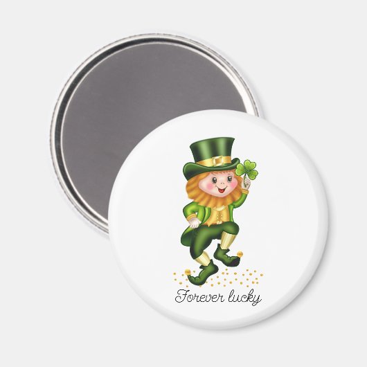Forever Lucky Green Gnome & Clover op White Magneet (Voorkant / Achterkant)