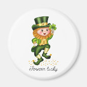 Forever Lucky Green Gnome & Clover op White Magneet (Voorkant)