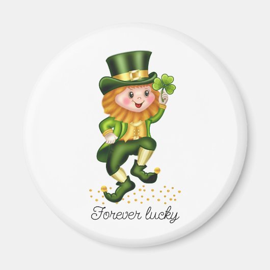 Forever Lucky Green Gnome & Clover op White Magneet (Voorkant)
