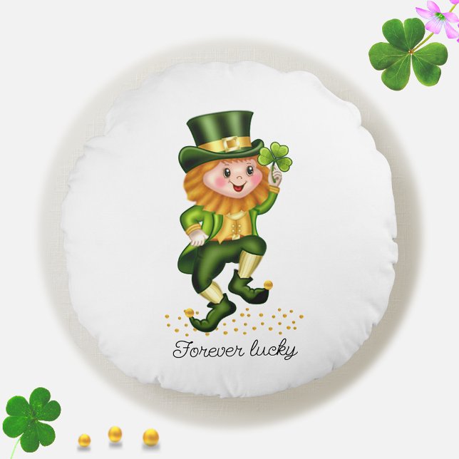 Forever Lucky Green Gnome & Clover op White Rond Kussen (Creator heeft geüpload)