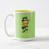 Forever Lucky Green Gnome & Monogram op Lime Green Tweekleurige Koffiemok (Links)