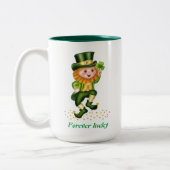 Forever Lucky Green Gnome & Monogram Tweekleurige Koffiemok (Links)