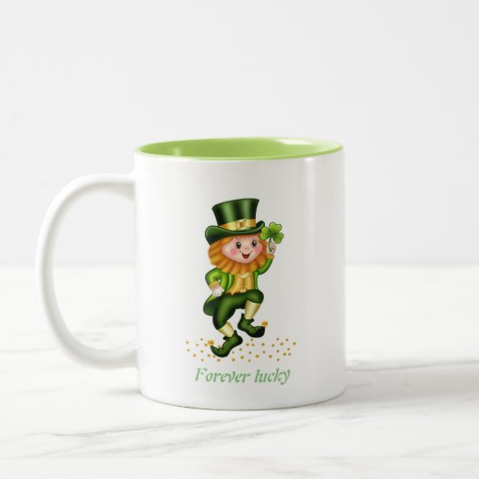Forever Lucky Green Gnome & Monogram Tweekleurige Koffiemok (Links)