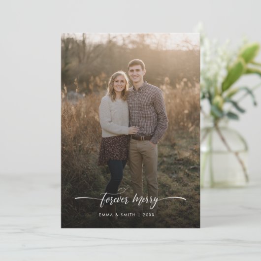 Forever Merry First Christmas Newlywed Cute Photo Feestdagenkaart (Staand voorkant)