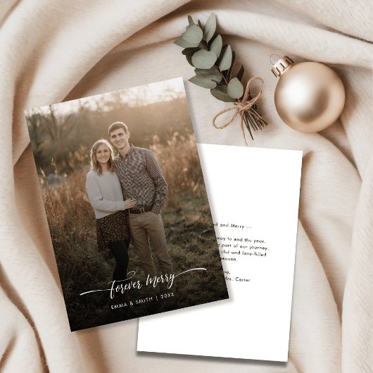 Forever Merry First Christmas Newlywed Cute Photo Feestdagenkaart