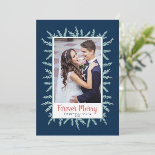 Forever Merry Passen getrouwd Foto Kerst Feestdagenkaart (Staand voorkant)