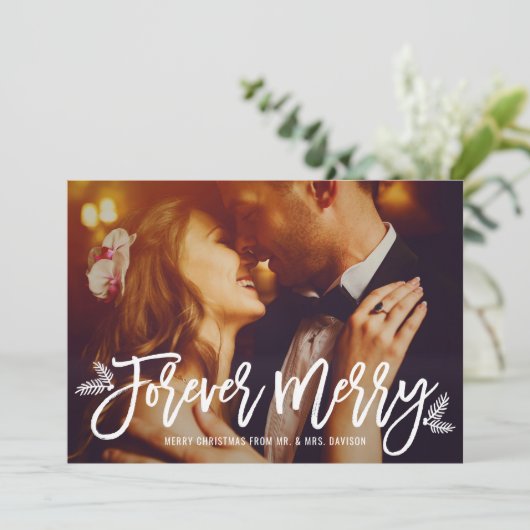 Forever Merry Silver Pas getrouwd Wedding Photo Feestdagenkaart (Staand voorkant)