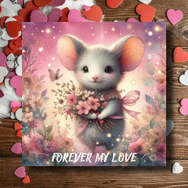 Forever My Love Mouse Waterverf Bloemen Valentijn Feestdagenkaart