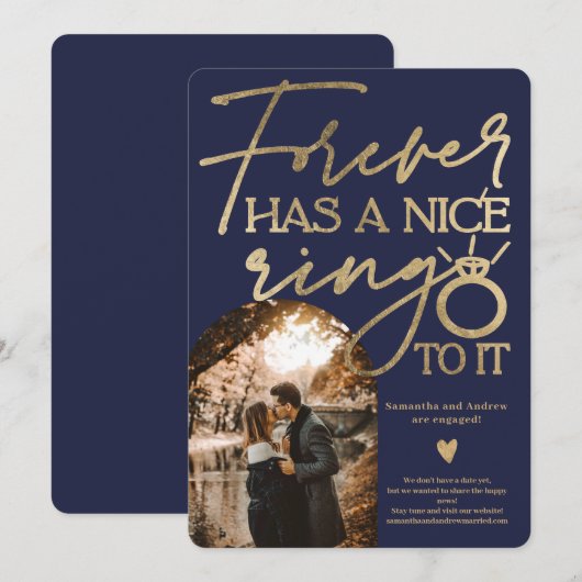 Forever ringfoto gouden marineblauw verloving aankondiging (Voorkant / Achterkant)