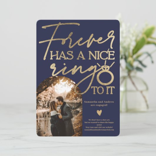 Forever ringfoto gouden marineblauw verloving aankondiging (Staand voorkant)