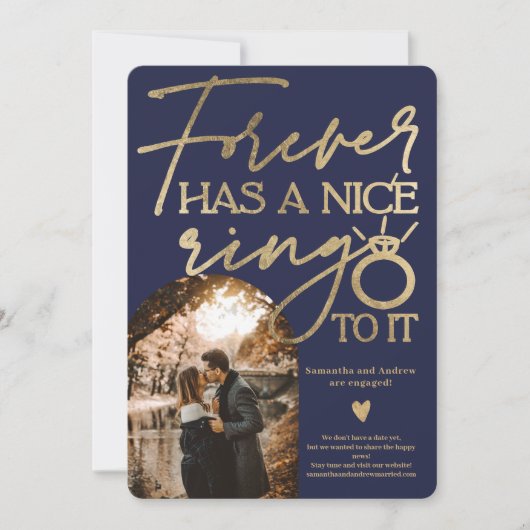Forever ringfoto gouden marineblauw verloving aankondiging (Voorkant)
