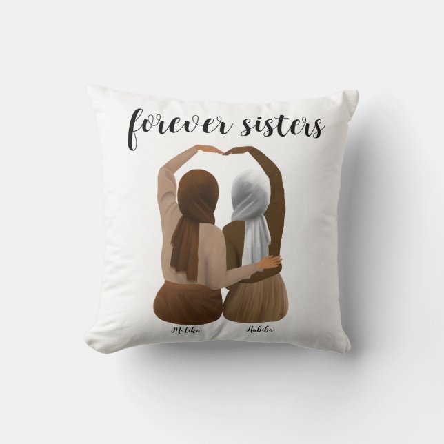 Forever Sisters Gepersonaliseerde Hijabi Gift Kussen (Voorkant)