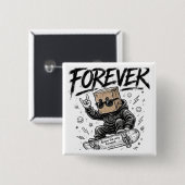 Forever Skateboard Papieren Zak Hoofd Vierkante Button 5,1 Cm (Voorkant /achterkant)