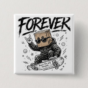 Forever Skateboard Papieren Zak Hoofd Vierkante Button 5,1 Cm