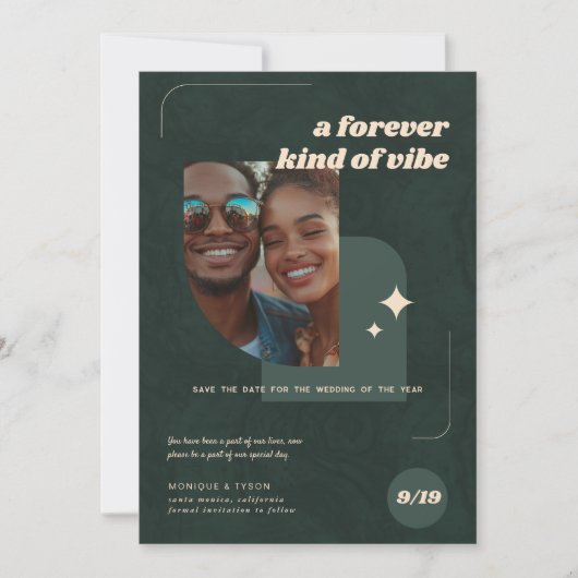 Forever Soort Vibe | Retro trouwfoto Save The Date (Voorkant)