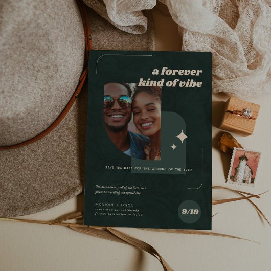 Forever Soort Vibe | Retro trouwfoto Save The Date