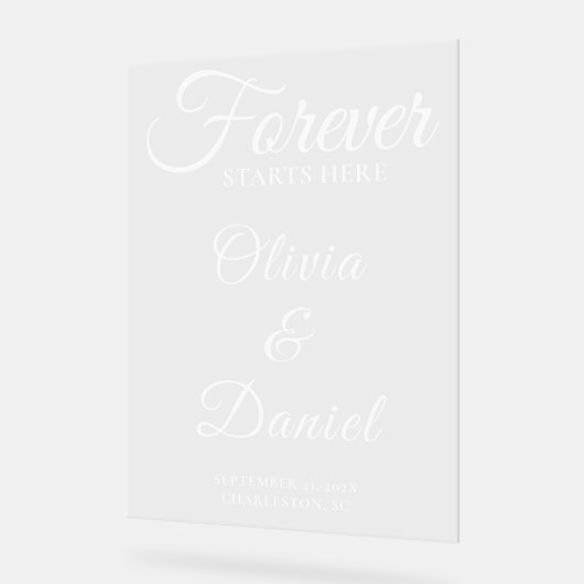 Forever Starts Here Elegant Wedding Welcome Acryl Bord (Hoek)