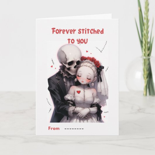 Forever Stitched to You Skeleton Couple Valentine  Kaart (Voorkant)