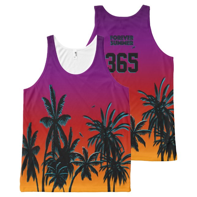 Forever Summer 365 Tahiti Sunset Black Palms All-Over-Print Tank Top (Voorkant en achterkant)